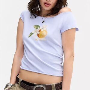 Urban Outfitters Out From Under Cotton Compression Boatneck Cropped Graphic Tee